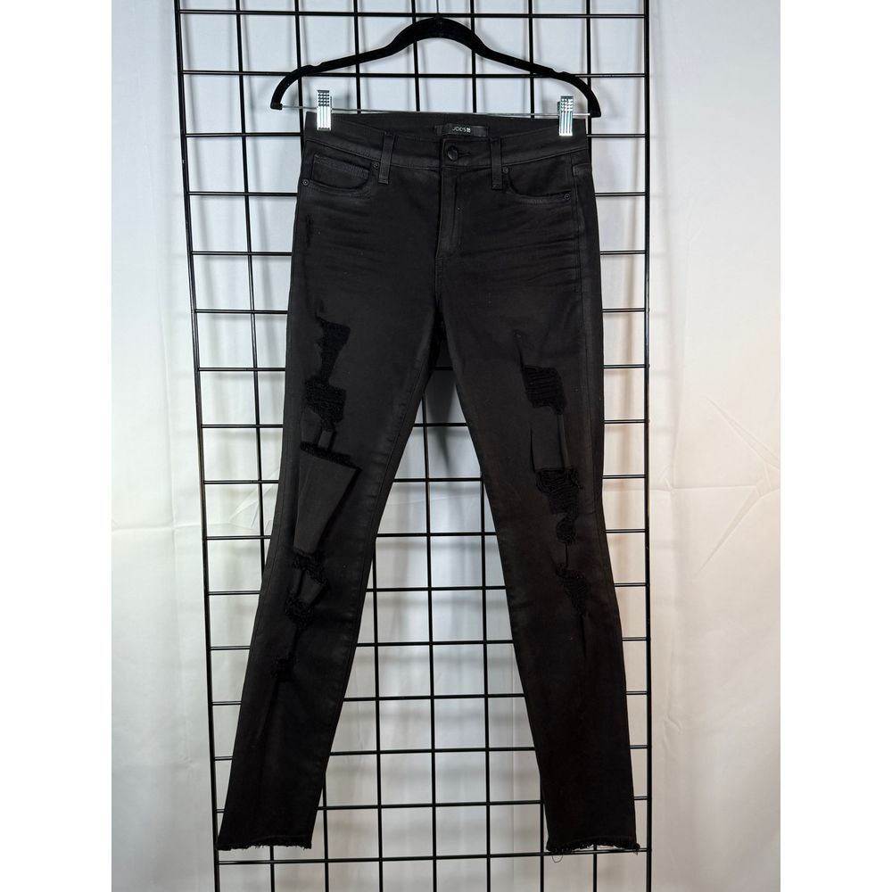 Joe's Jeans Womens 27 Black Mid Rise Skinny Ankle Denim Distressed Grunge Thrash